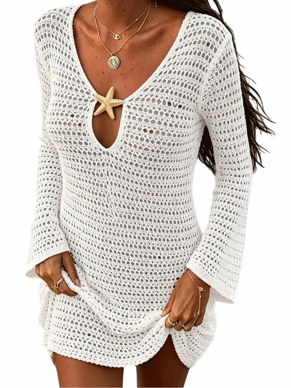 Crochet Swimsuit Coverup in White Size Small